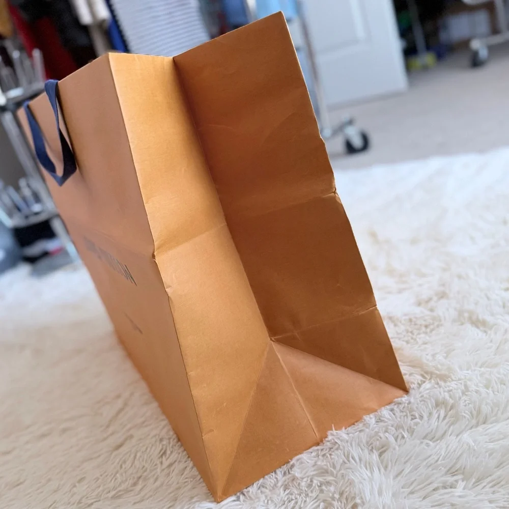 Louis Vuitton XL HTF Orange Brown Paper Gift Shopping Box Bag Blue Handle